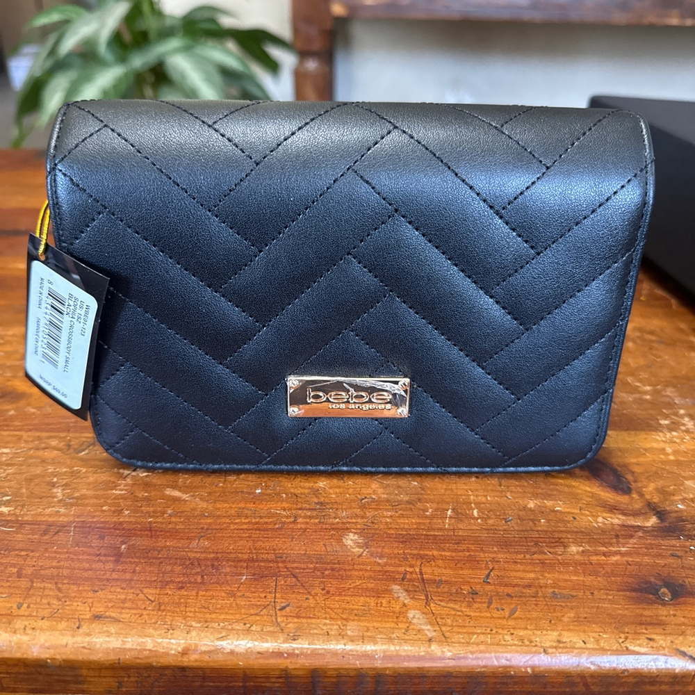 Bebe Black Sophia Crossbody Bag with Gold Hardware